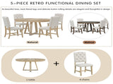 5-Piece Retro Functional Set, Round Table with a 16"W Leaf and 4 Upholstered Chairs for 95277945