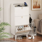 ZUN Modern Arc Design Shoe Cabinet With 3 Drawers,Shoe Storage Cabinet for Entryway,Outdoor,White Finish W760P144072