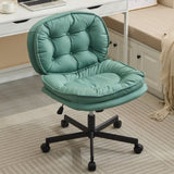 ZUN Armless-Office Desk Chair with Wheels: PU Leather Cross Legged Wide Chair,Comfortable Adjustable 62866664