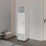 ZUN White 1-Door Wardrobe with Mirror and Open Storage B062P227644