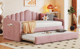 Twin size Upholstered Daybed with Trundle ,Velvet Sofabed with USB Charging Ports,No Box-spring 50376681