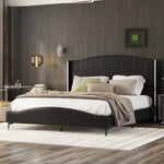 ZUN Queen Size PU Leather Upholstered Platform Bed, Headboard with Wingback and Metal Bar Accents, No 39917722