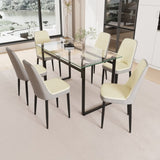 51" 6 person glass dining table set, kitchen set with black metal leg dining table and chairs, 62923515
