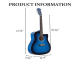 Blue 41-inch Dreadnought barrel-shaped cutaway acoustic guitar with pick, strings, capo, gig bag, 48260943