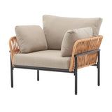 36" Beige and Light Wood-Tone Rope Iron Lounge Chair with Cushions, Perfect for Natural and Modern N767P237035N