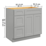 36 in. W x 21 in. D x 34.5 in. H in Shaker Grey Plywood Ready to Assemble Floor Vanity Sink Base T3210P282882