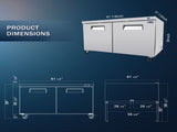 ORIKOOL 60" Commercial Under Counter Freezer 2 Door 18.5 Cu.ft Undercounter Work Top Freezers ETL W2095126120