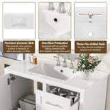 36" White Bathroom Vanity with Solid Pine Frame, 1 Soft Close Door and 3 Drawers , Modern Storage N729P211167K