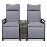 Patio Recliner Loveseat Chair, Adjustable Backrest Wicker Outdoor Lounge Chair Set with Acacia Wood 98839028