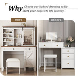 Farmhouse Makeup Vanity Desk with Sliding Mirror and Lights and Hairdryer holder and charging socket 11345631