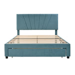 ZUN Queen Size Storage Bed Velvet Upholstered Platform Bed with a Big Drawer - Blue WF199385AAC