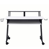 White and Black Music Recording Studio Desk with Metal Base B062P209213
