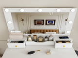 Makeup Vanity Desk with 9 Hollywood Bulbs,with a large mirror, featuring 4 drawers and 1 open W509P556492