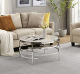 ZUN 32.48'' Chrome Round Coffee Table With Sintered Stone Top&Sturdy Metal Frame, Modern Coffee Table W1071P144337