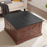 ZUN Farmhouse Coffee Table, Square Wood Table with Large Hidden Storage Compartment for Living Room, W2275P148554