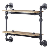 Oak and Sandy Black Rectangle 2-Tier Wall Shelf B062P184604