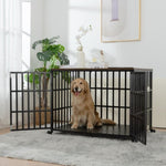 ZUN 42" Heavy Duty Dog Crate for Large Medium Dogs, Furniture Style cage with 4 Lockable Wheels and 2 W206P146720