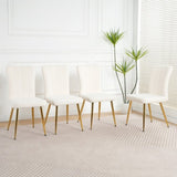 ZUN Modern White teddy wool dining chair, upholstered chair with fabric accent side chair with W210127517