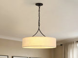 Modern 3-Light Fabric Pendant Light, Black Adjustable Drum Chandelier, Matte Black Fabric Shade W1367P460380