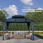 ZUN 10x12ft Gazebo Double Roof Canopy with Netting and Curtains, Outdoor Gazebo 2-Tier Hardtop 52425954