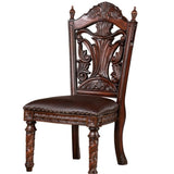Traditional 2pcs Side Chairs Brown Cherry Leatherette Seats Faux Wood Carved Details Formal Solid B011P234703