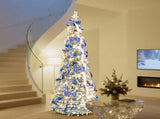 7 FT Snow Flocked Pre-lit Artificial Pop Up Christmas Tree with 200 Warm Lights and Blue & Silver 98640513