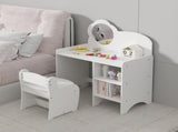 Kids Vanity Table with Mirror and Chair, Wooden Children's Dressing Makeup Desk with Storage 08531449
