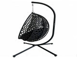 Foldable Hanging Egg Chair with Stand, HDPE Rattan Wicker Swing Chair with Cushion, Heavy Duty Frame 88067295