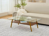 Rectangle Coffee Table, Tempered Glass Tabletop with Gold Metal Legs, Modern Table for Living Room , W241126033
