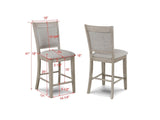 Farmhouse Style 2pc Tan / Beige Gray Finish Counter Height Chair Bar Stool Footrest Upholstered Back B011P240371