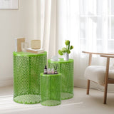 Outdoor Nesting Side Table Set of 3, Round Patio Accent Table, Metal Frame End Table for Indoor 45107343