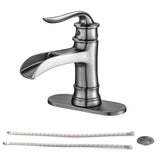 Waterfall Spout Bathroom Faucet,Single Handle Single Hole with Pop Up Drain,Brushed Nickel W124379896
