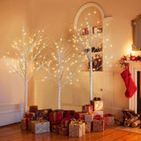 ZUN Set of Lighted Birch Tree, 4FT 48 LED/5FT 72 LED/6FT 96 LED Artificial Tree with Warm White Lights, 97359172