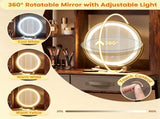 Vanity Desk with 360&deg Lighted Mirror & Charging Station, 3 Color Lights Dimmable, Illuminated 44669892