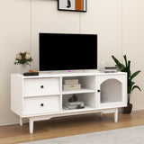 ZUN Living Room White TV Stand with Drawers and Open Shelves, A Cabinet with Glass Doors for Storage W28265031