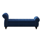 64.5" Bed Bench for Bed Room Nails Tufted Chaise of Lounge with Storage Velvet Upholstery Navy Blue W1097P202879