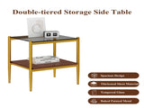 Set of 2 Rectangle End Table, Tempered Glass Tabletop with MDF layer, Modern Table for Living Room , W241P184252