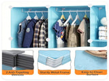 3-Cube Blue Modular Kids Closet, PP & Metal Storage Organizer with Hanging Rods, Tool-Free Assembly 40016339