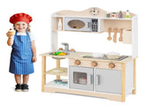 Gray Wooden Kids Play Kitchen with 13 Accessories, Pretend Cooking Set for Toddlers 3 86229535