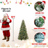 Artificial 5ft Green LED-lit Christmas Tree with 1113PE/PVC Mixed Branch Tips,Red fruit and Pine 09173500
