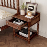 Retro Style Nightstand with Drawer and Open Shelf for Bedroom, Bedside Table with Turned Legs and N733P206240D