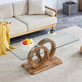Modern Style Glass Top MDF Coffee Table with Natural Wood Color Base - Suitable for Living Rooms and W3226P279048