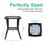 ZUN Outdoor Wicker Side Table, Rattan End Table with Glass Top, Patio Coffee Bistro Table for Indoor 93086851