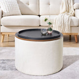 ZUN 2-Piece Set Round Chenille Storage Ottoman, Equipped with a Drum Shaped Small Stool, Storage Space, W487P179601