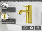 Single Handle Bathroom Faucet Lavatory Faucet Stainless Steel Single Hole-T10, Brushed GoldUnable 57713615