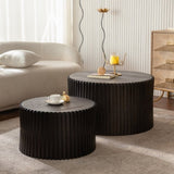 Vintage Fashion Style Cylindrical Nesting Coffee Table Set with Vertical Textured Embossed Design W757P264674