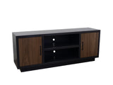 Aria 66 inch TV Stand for TVs up to 80 inches, No Assembly Required, Black and Walnut Finish B108P292258