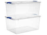 Large Latching Storage Bin, 66 Quart Clear Plastic Storage Container with Clear Lid, Blue Latch, 6 47148597