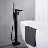 Bathroom Freestanding Waterfall Tub filler Matte Black Floor Mount Faucet with Hand Shower W122453938