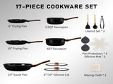 17-Piece Aluminum Cookware Set, Black Non-Stick Pots and Pans Set with Assembled Handles - 5 Pots & 41206617